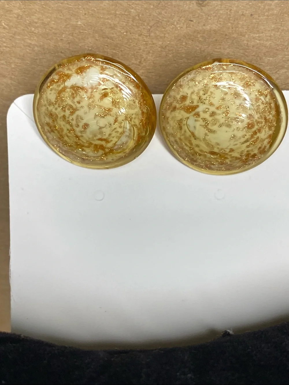Handcrafted Beige and Gold Glass Accent Bowl shaped Earrings